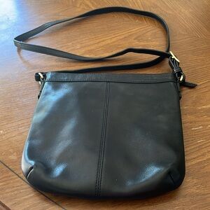 Margot black leather crossbody bag w/ external zip pocket & adjustable strap